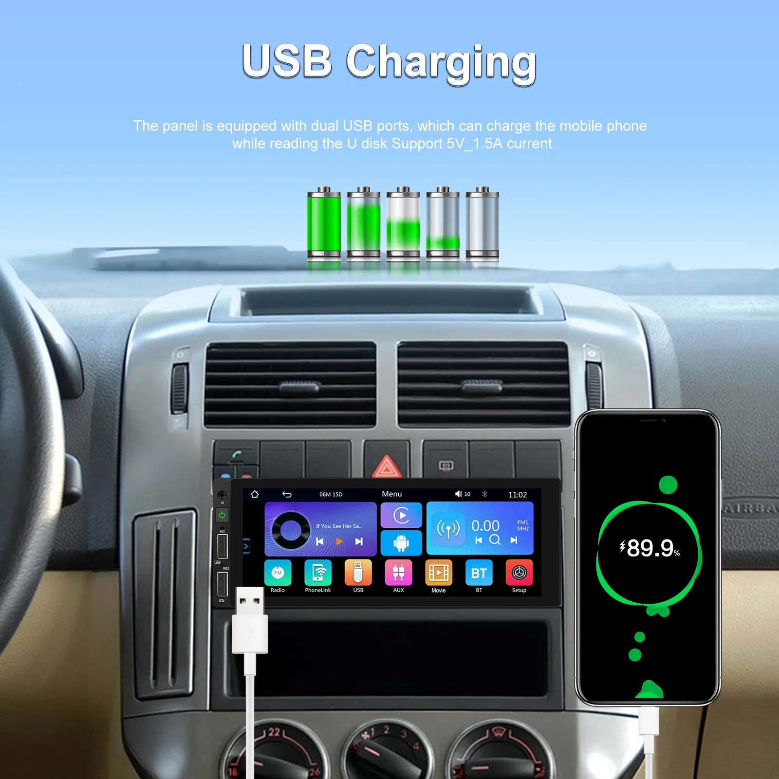 Podofo 6,86 Zoll Auto-MP5-Radio CarPlay Android Auto Intelligente Fahrzeugsysteme Mirror Link Farbige Hintergrundbeleuchtungseinstellungen BT EQ FM-Radio Stereo – Detail 8