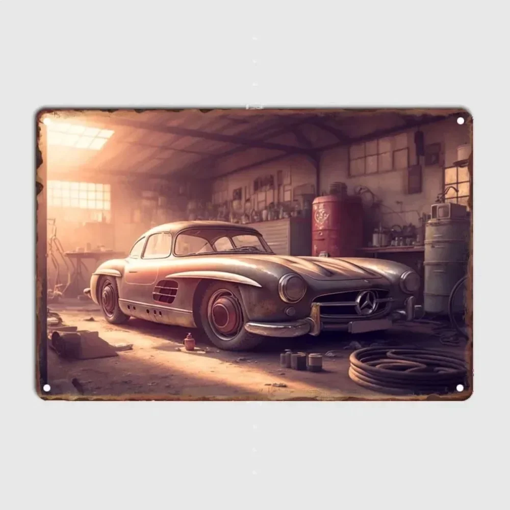 Tin Plaque Vintage Home Decor Items Metal Signs Poster Mercedes Gullwing Vintage Decoration for Home Garage Art Mural Retro Wall