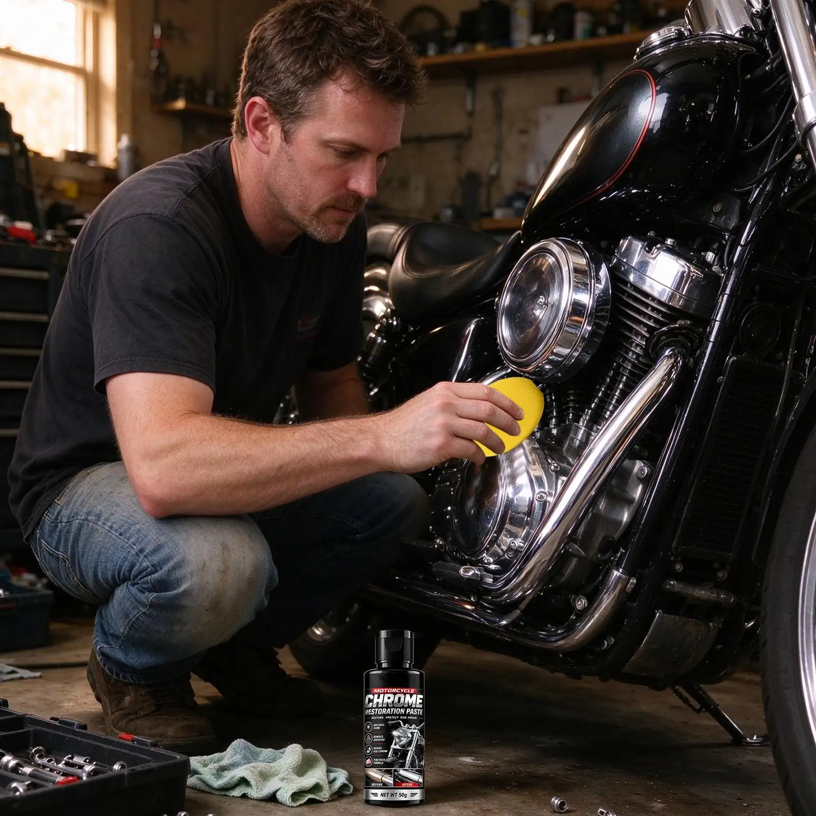 Motorcycle Universal Chrome Polish & Restorer Wax - Scratch-Free, Multi-Purpose Shine Enhancer for Wheels, Exhaust Tips, Vehicle