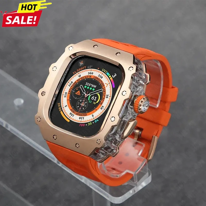 Luxury Modification Kit for Apple Watch Ultra 3/2 49mm 46mm 45 44mm Silicone Band Steel Case for IWatch Series11 10 9 8 7 65 Mod