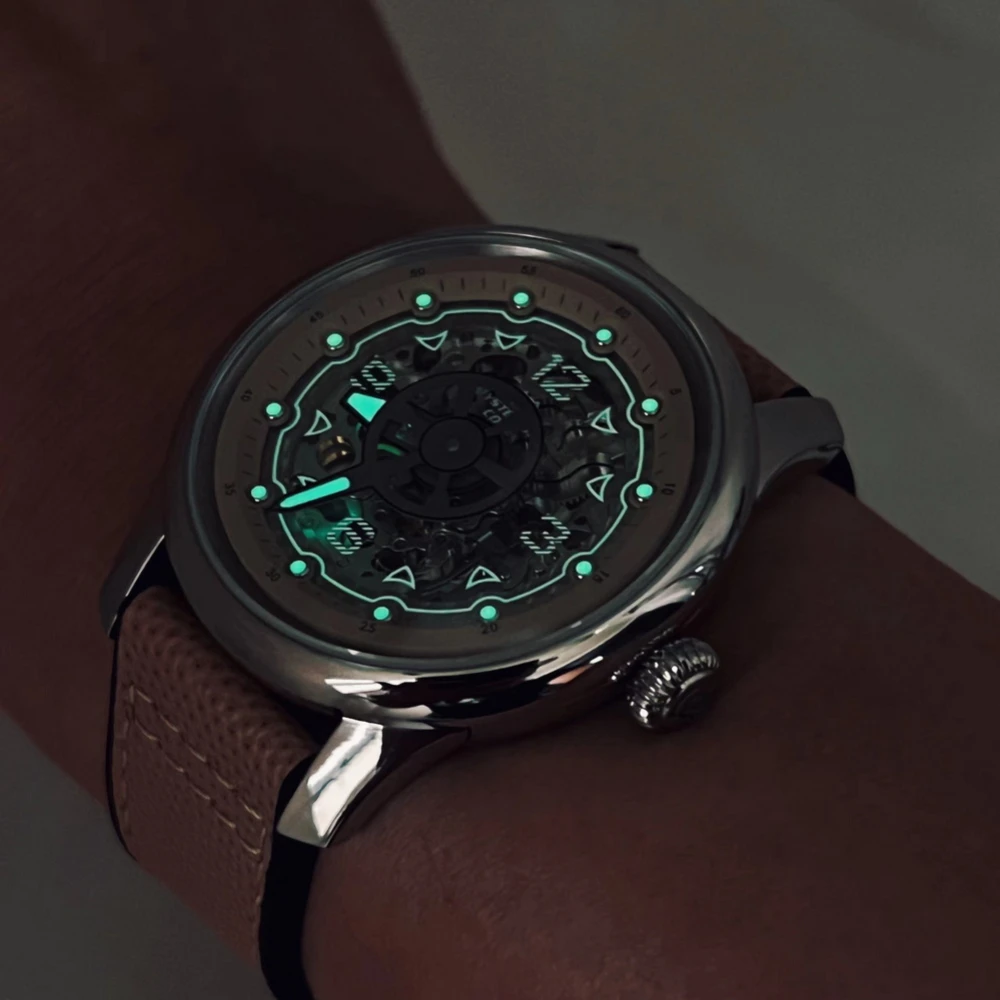 Mysterious Code Men Automatic Watch 40mm Luxury Titanium Mechanical Wristwatch Pilot Skeleton 50M Waterproof Sapphire Luminous