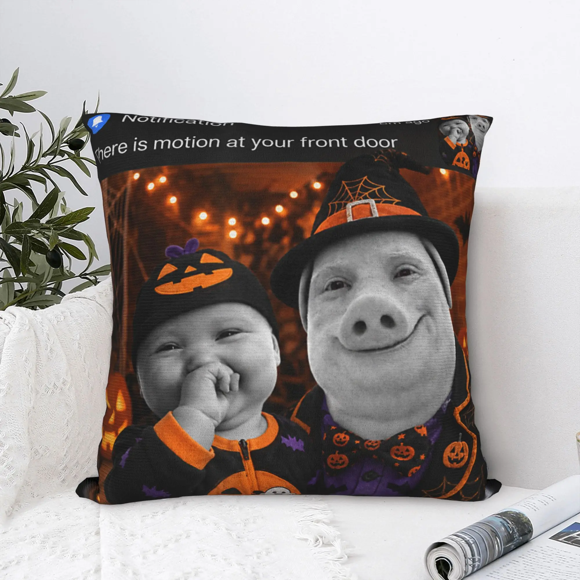 Funny Halloween John Pork and Ai Baby Motion Doorbell Meme Pillow Case Pillow Cover Pillowcases For Sofa Couch Bed Living Room