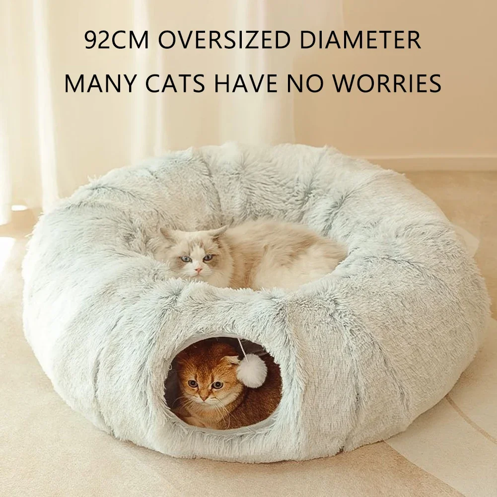 Imagem -02 - Cama Redonda Dobrável Túnel para Gatos e Cães Pequenos Caverna de Pelúcia Longa Sono Profundo Cama de Dormir Pet Quente Inverno