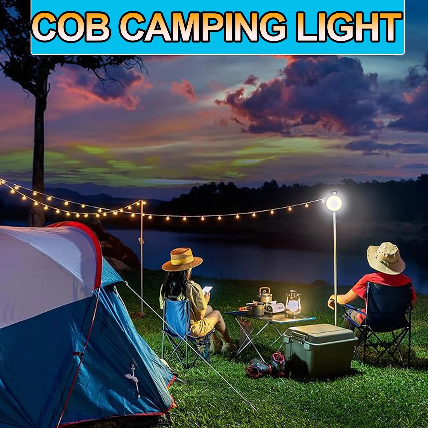 COB Work Light Outdoor Camping Hook Tent Lantern Magnet Round Car Emergency Flashlight Lighting Waterproof Night Light