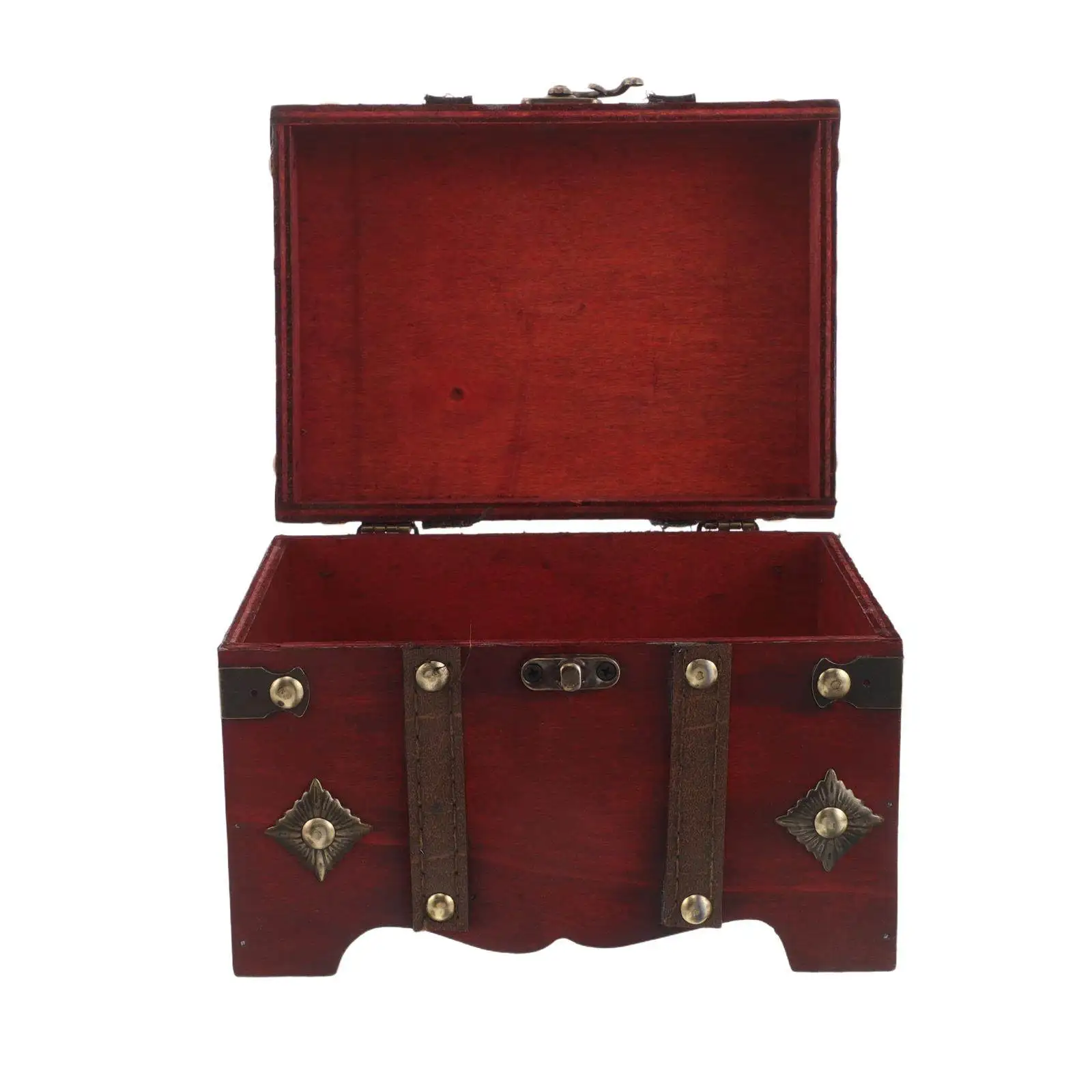 Vintage Wooden Jewelry Box Treasure Chest Decorative Storage Hinged Lid Metal Latch Rustic Organizer for Keepsakes Photo Crafts
