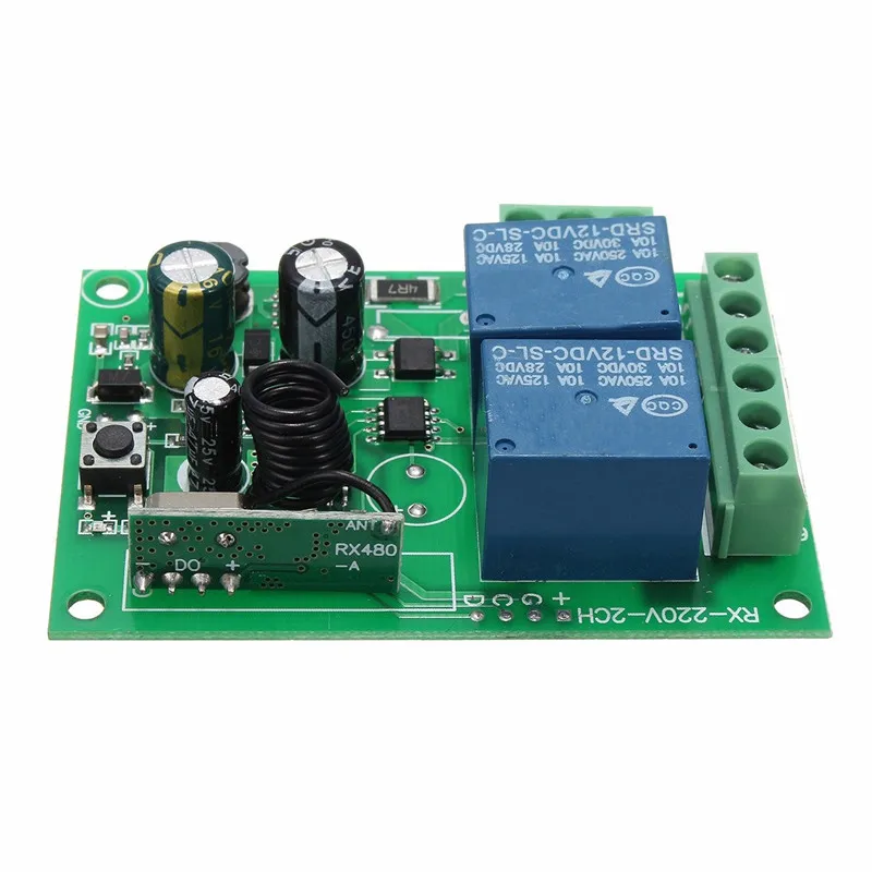 Smart Home AC85V-AC220V 10A 315/433MHz 2 Channel Universal Wireless Relay RF Remote Control Switch Heterodyne Receiver Module