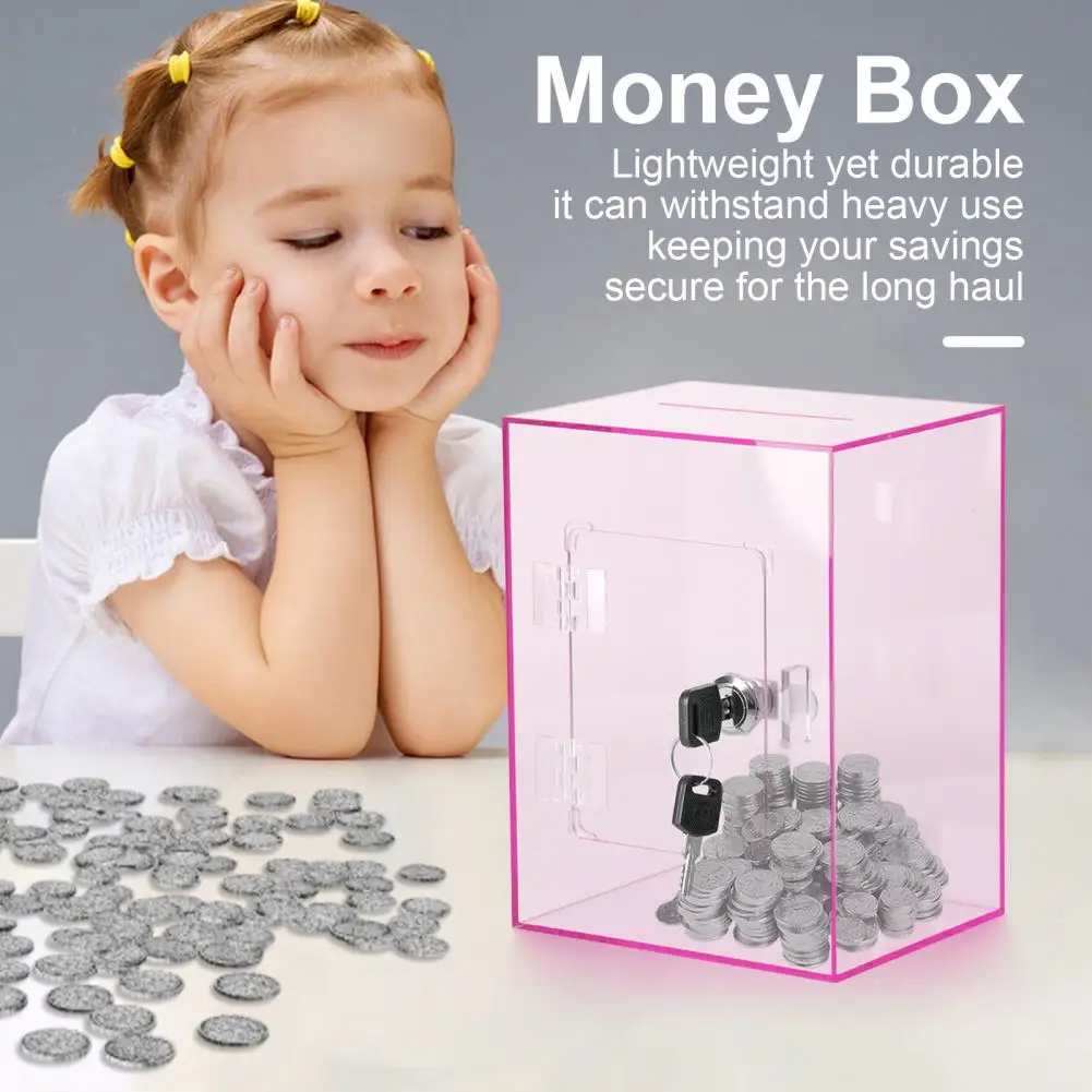 Tirelire transparente avec clé pour enfants et adultes, pot d'épargne transparent, tirelire en acrylique, capacité d'argent pour pièces de monnaie