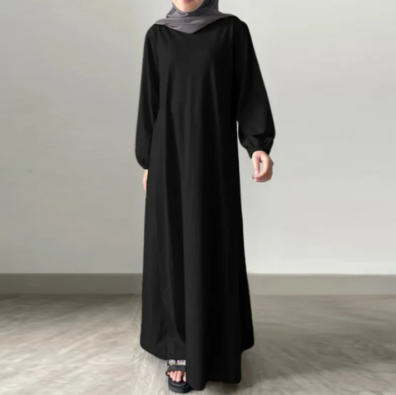 2024 abayas para mulheres oriente médio muçulmano sudeste asiático cor sólida algodão e linho solto temperamento commuter vestido longo