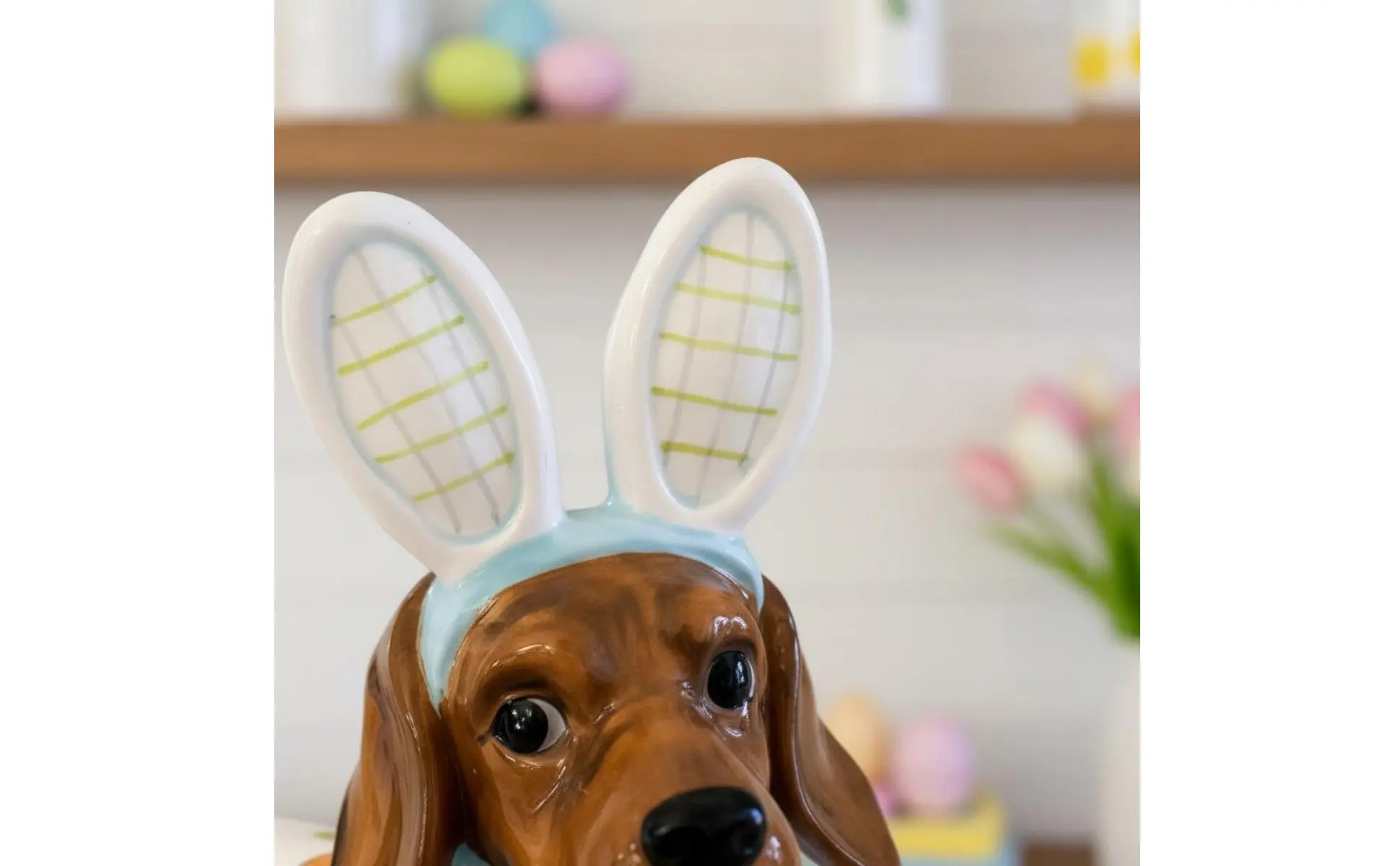 Dachshund Hare Statue Holiday Themed Dog in Hare Costume Statue Resin Wiener Dog Sculpture Lasting Color House Decoration