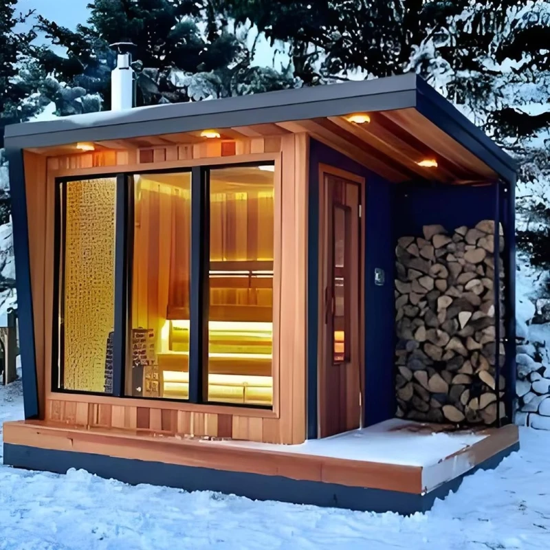 Customized Backyard Wooden Sauna Cabin Outdoor Home Spa Sauna Room Large Glass Window Solid Wood for Relax & Steam Therapy