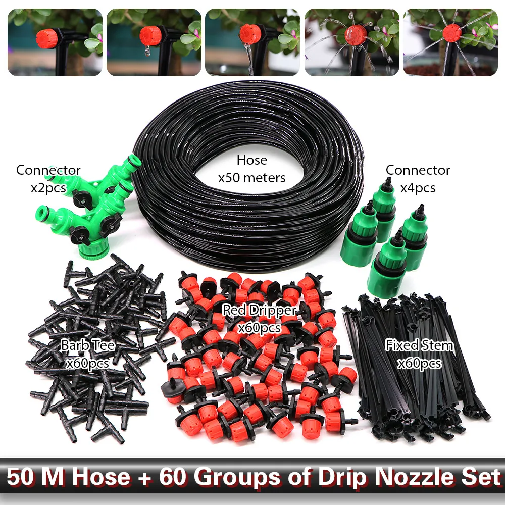 

DIY Drip Irrigation System Automatic Watering 4/7mm PVC Hose 1/4" Barb Connector Adjustable Drippers Head for Garden Lawn Potted