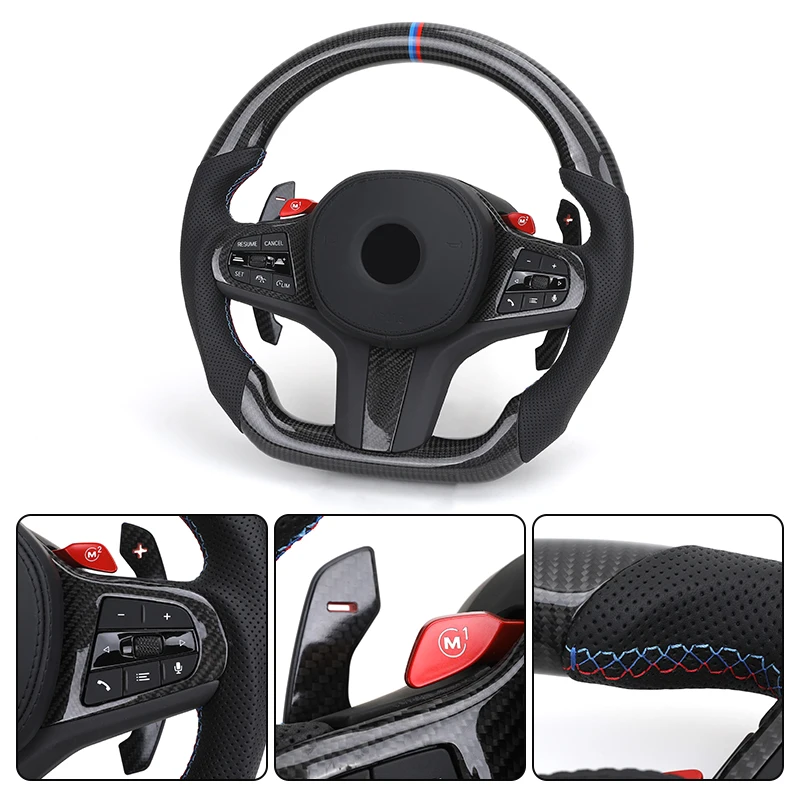 With M1 M2 Button M Sport Volant Lenkrad Carbon Steering Wheel for BMW 3 Series G30 G31 M5 X3 G01 G20 M4 G82 G80 M340i G11 G12