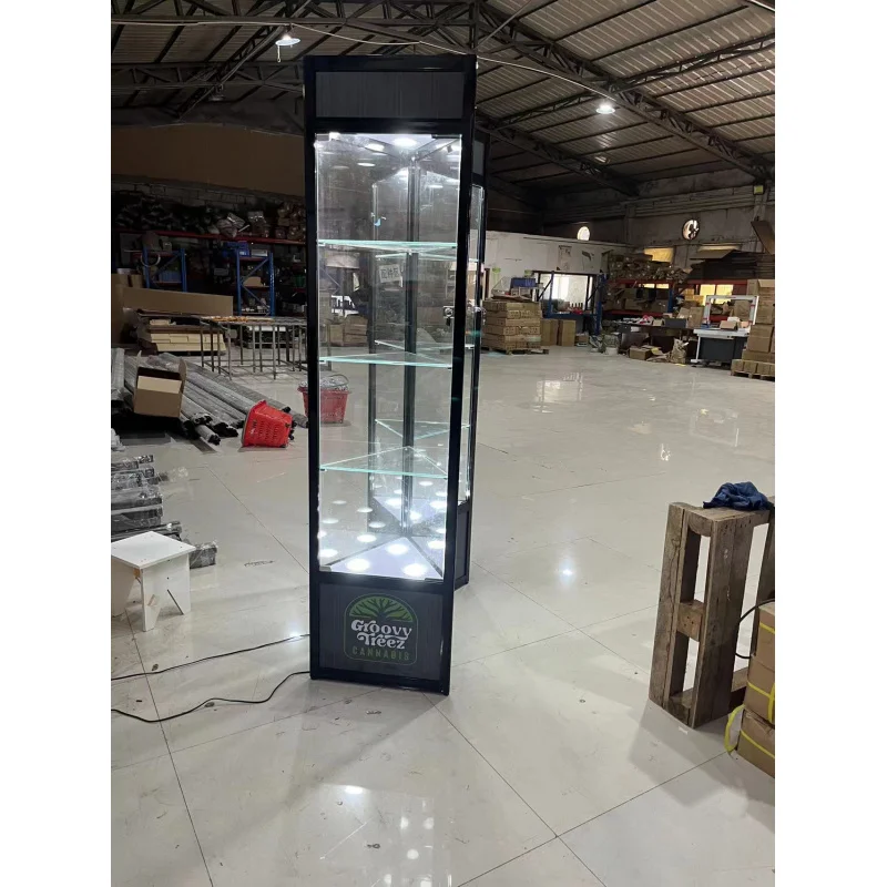 custom.Factory Direct Tempered Glass Corner Display Cabinet with Lighting Multi-application Aluminum Frame Showcases Glass Displ