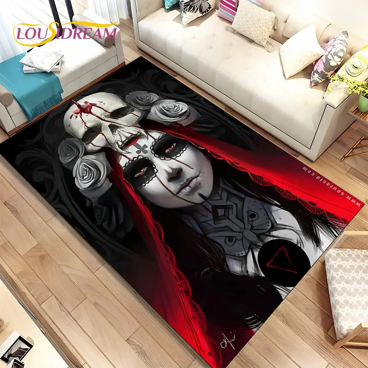 Gothic Horror Female Skull Dead Girl Area Rug,Carpet Rug for Home Living Room Bedroom Sofa Doormat Decor,kids Non-slip Floor