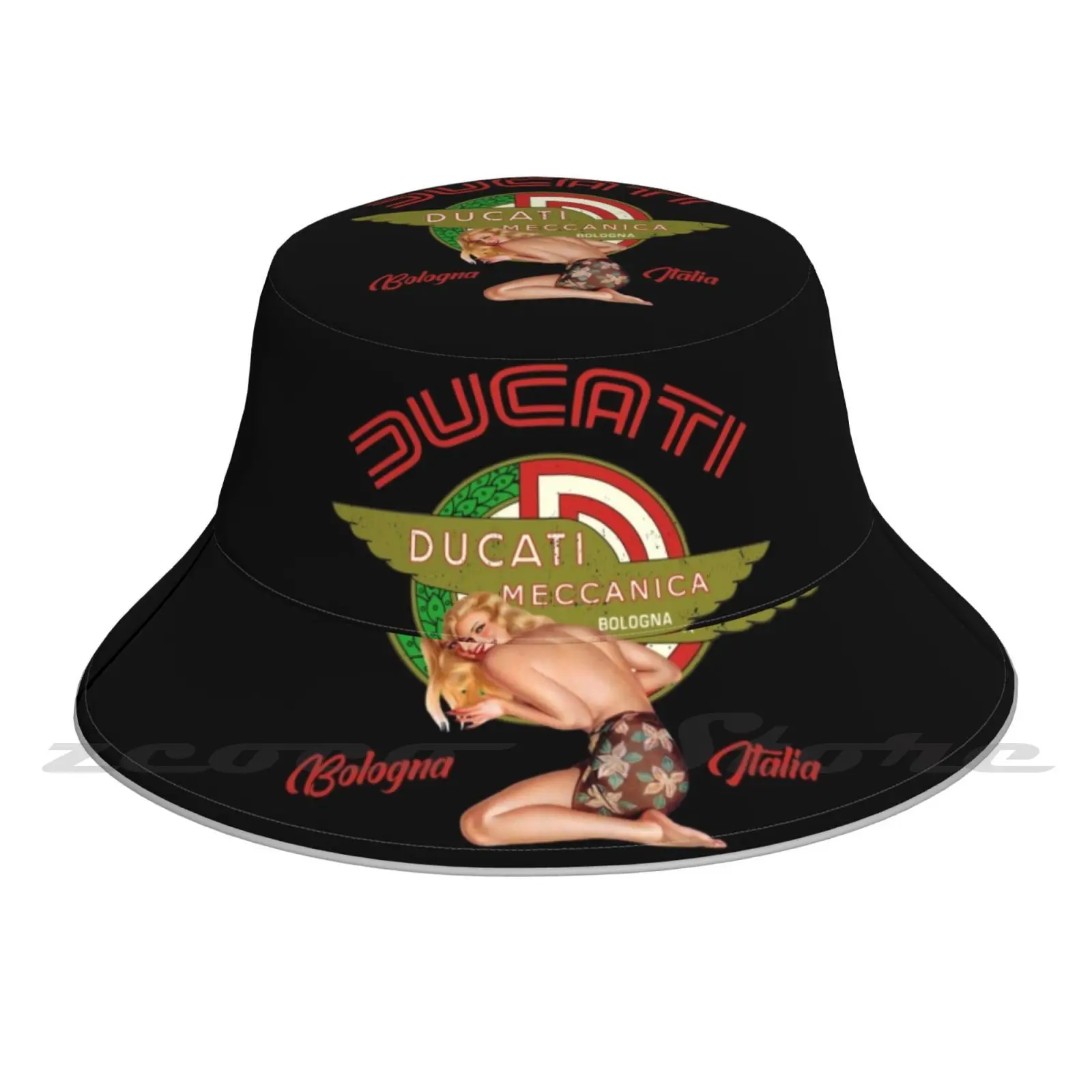 Meccanica Vintage Pin Up Girl Motorcycle Italy Cap Diy Foldable Sunshade Fashion Leisure Bucket Hat Diavel Motorcycle Desmo