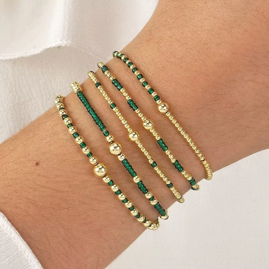 Lucky Europe And The United States Cross-Border New Bracelet Hand String Beaded Golden Rice Beads Five-Piece Fashion Joker Pixiu