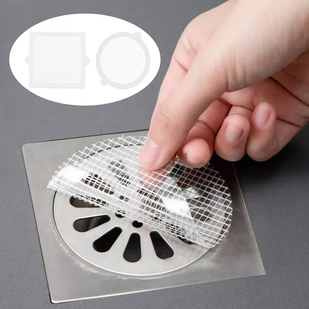 30PCS Self-Adhesive Floor Drain Stickers Cutable Shower Drain Hair Catcher Disposable Mesh Sink Strainer Filter For Bathroom