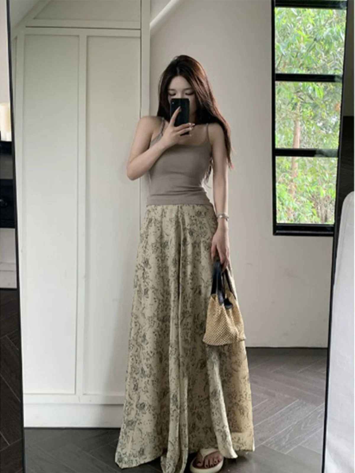 

High Waist Wide Leg Casual Pants Women's Summer New Drape Loose Versatile Elastic Floor-Length Pants Design Sense Print