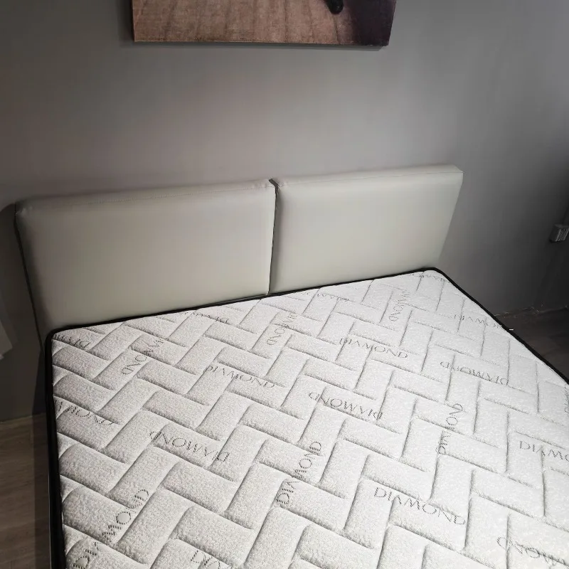 Designer bed flush edge microfiber leather bed tofu block double bed small