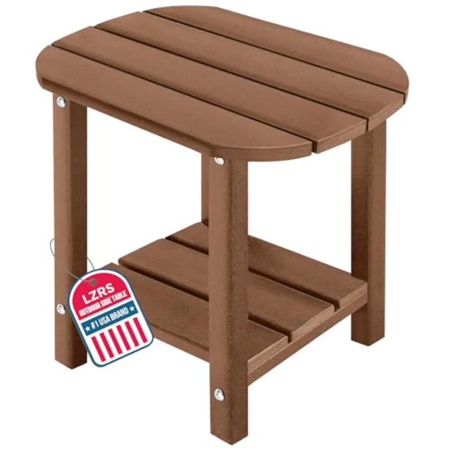 

2-Tier Patio Side Table Heavy Duty HDPE Outdoor End Table with Wood Texture Weatherproof Composite Table for Adirondack Chairs