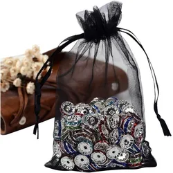 100PCS 4x6 Inch Black Organza Gift Bags with Drawstring Sheer Jewelry Bags Halloween Candy Bags Party Favor Pouches Wedding