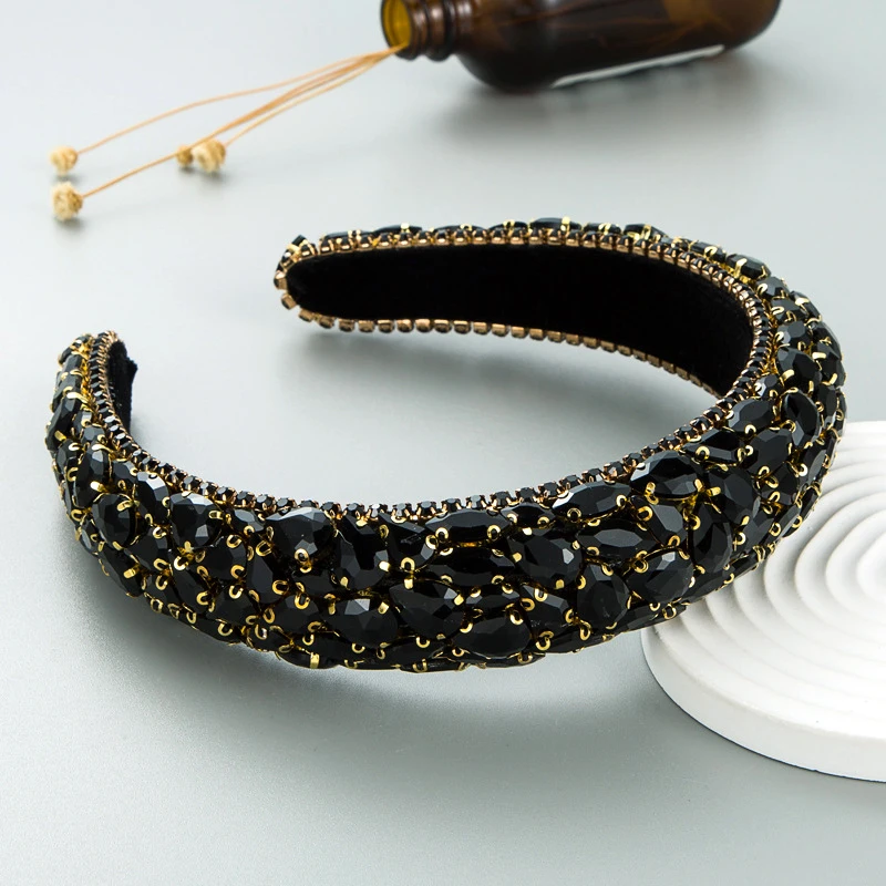 shiny colorful black full crystal padded hairbands rhinestone baroque headbands for women fashion wedding hair accessories