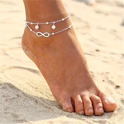 1pc Retro Pearl Heart Infinity Ankle Anklet Bracelet Set Bohemia Foot Beach Anklets Women Fashion Barefoot Chain Jewelry