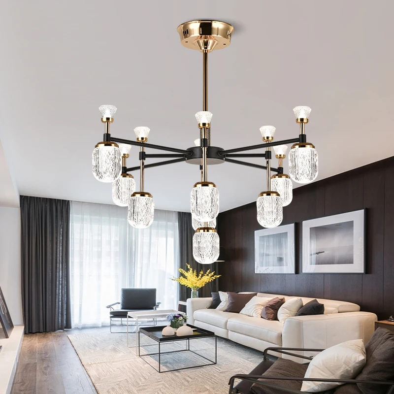 Modern minimalist ceiling chandelier, bedroom ceiling light LED tri-colour light restaurant chandelier hotel villa indoor lamp