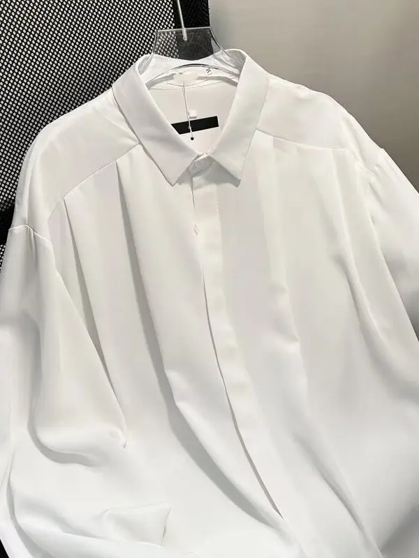 Loose Men's Long Sleeve Shirt Draped Style Inner Wear Casual Korean Lazy Fashion Spring Season Casual Shirt Male Model