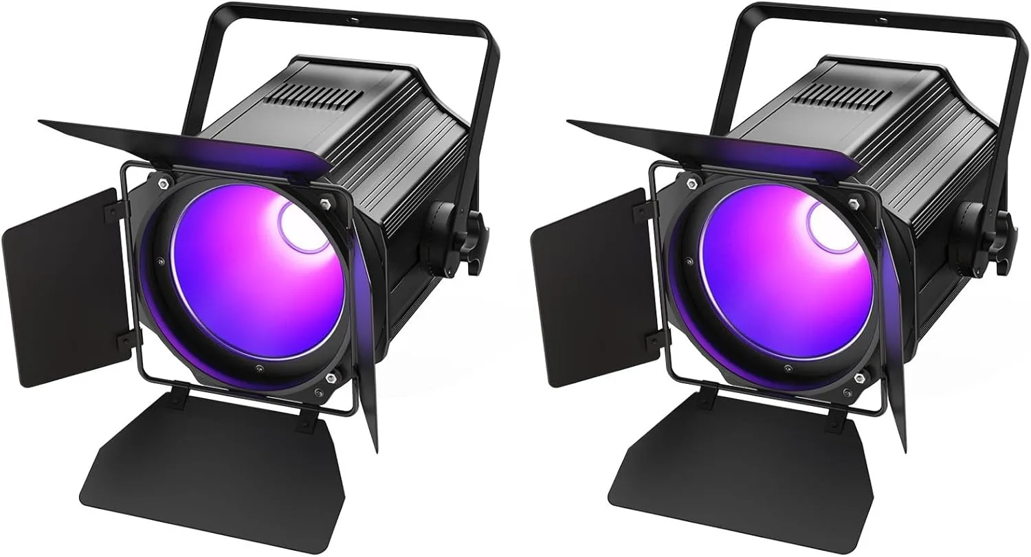 

200W Stage Par Lights Spotlights with Barn Doors, RGBWA UV 6in1 COB Par Light, Warm & Cold White Uplights DMX512 Sound Activated