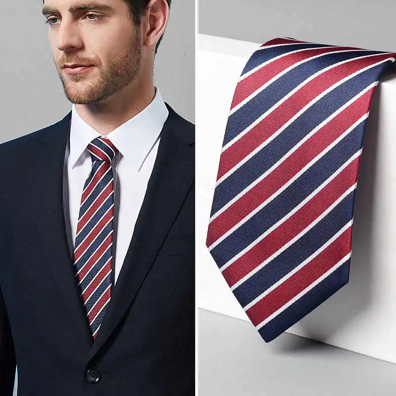 High Quality Blue and Red Striped Tie For Men's Business British Style Casual Shirt Accessories 9cm Wide Handcrafted Knotted Tie