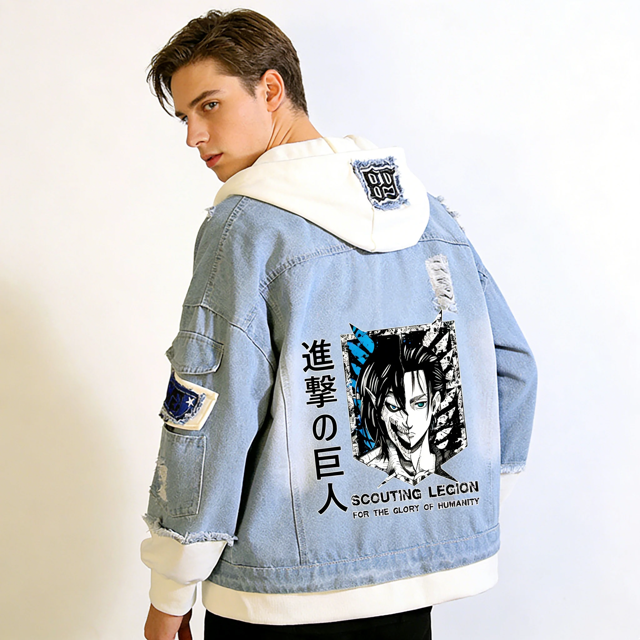 Attack on Titan Anime Denim Jackets Scout Legion Print Jeans Sweatshirt Unisex Harajuku Streetwear Plus Size Couple Hoodies