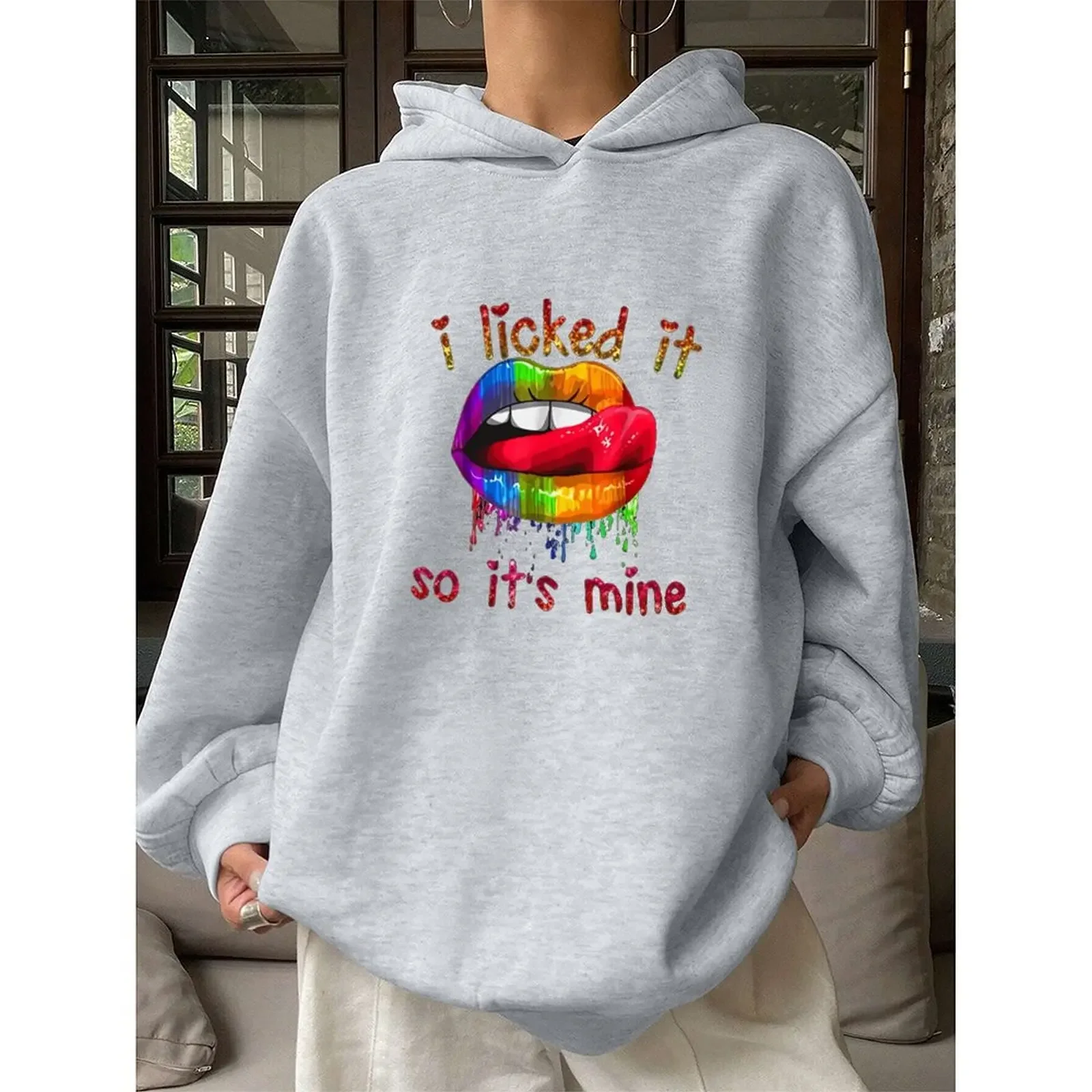 

2025 Fashion Sweatshirts Woman Winter Pullovers Casual Loose Top Oversized Hoodies Lemon Printed Comfort Long Sleeve Sweater