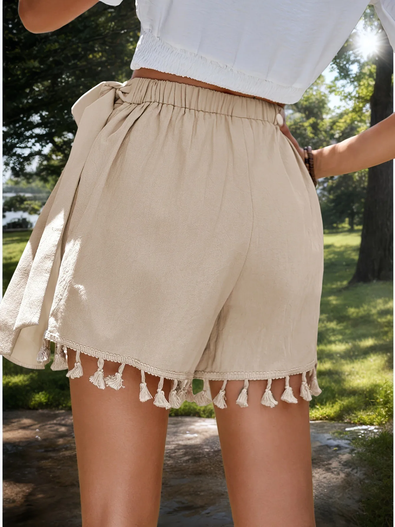 Summer Spring Women's Clothing Solid High Waist Mini Skirt Bohemian Fringe Beach Shorts Viscose Rayon Comfort Casual Wear