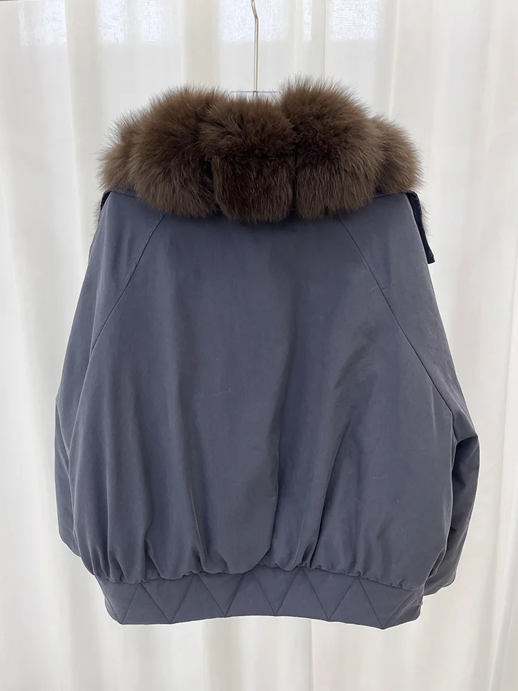 جديد فاخر الشتاء المرأة الطبيعية ريال فوكس الفراء طوق معاطف أوزة أسفل سترة الدنيم سترة أبلى الإناث عادية