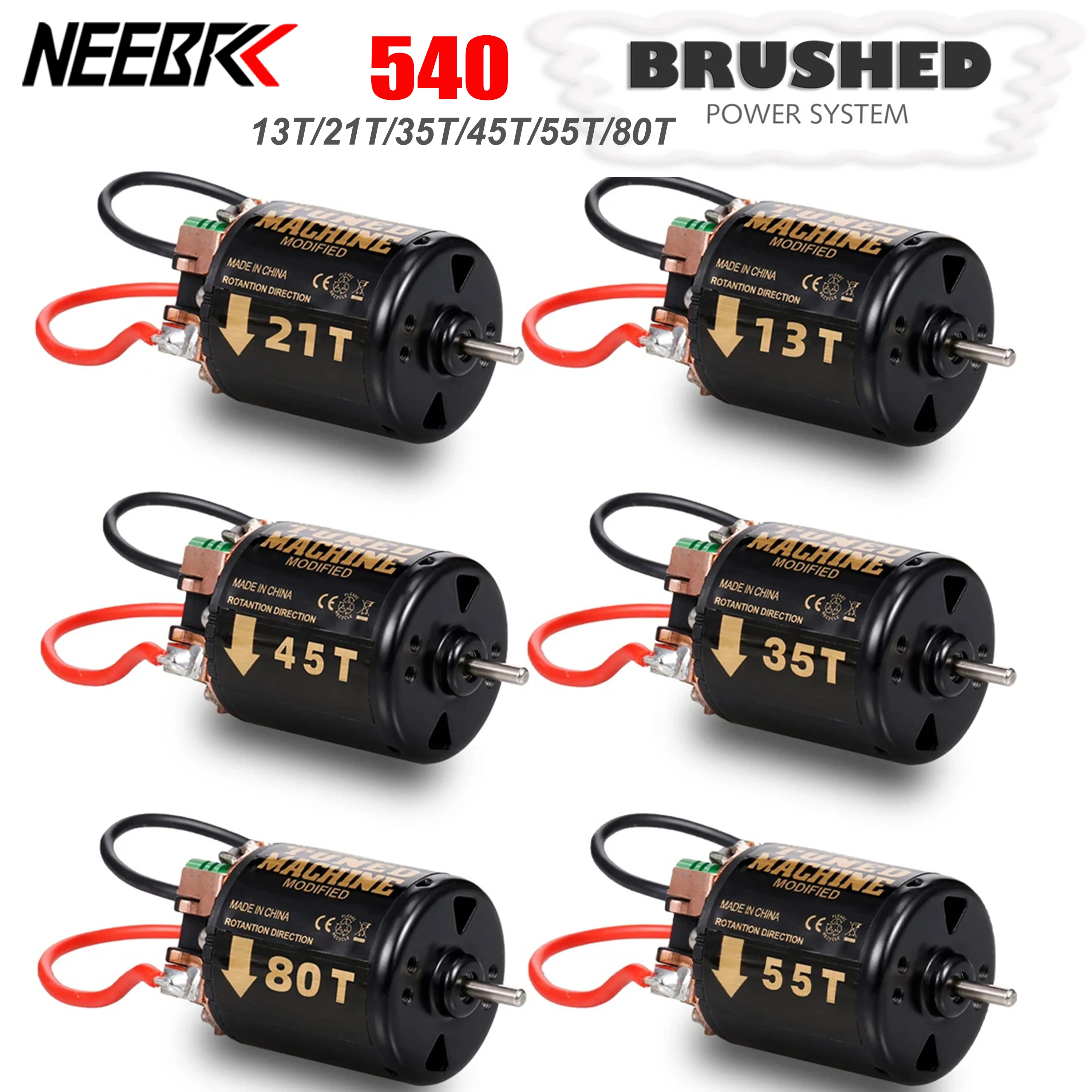 NEEBRC 540 Waterproof Brushed Motor 13T 21T 35T 45T 55T 80T for 1/10 RC Car Crawler Monster Axial SCX10 Traxxas TRX4 WPL