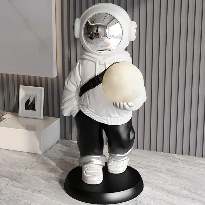 Figuras de astronauta, miniaturas creativas con luz de luna, esculturas modernas, adornos para el salón, accesorios de decoración del hogar