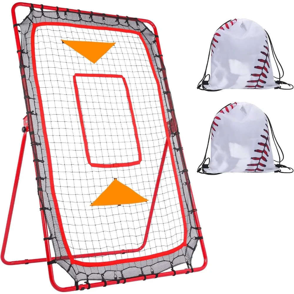 

[2+1] Pitch Back Rebounder Net, 6x3.65 FT, Adjustable Bounce Back Return Board Net for Baseball, Softball, Lacrosse,