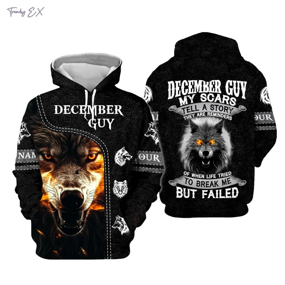 Sweatshirts for Men Cool 3D Wolf Pattern Print Street Punk Tracksuit Men Comforts Kangaroo Pocket Long Sleeve Y2k Clothes Men