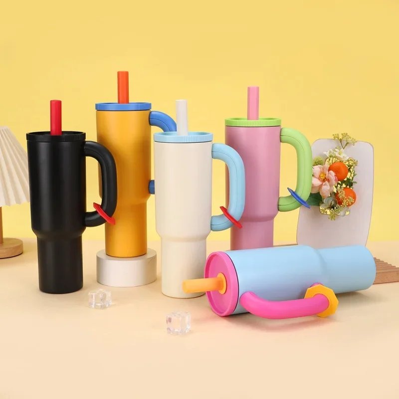 40 унций, соломенная изолированная чашка для льда из нержавеющей стали 304, термокружка большой емкости, стакан с ручкой, стильная изолированная кофейная чашка