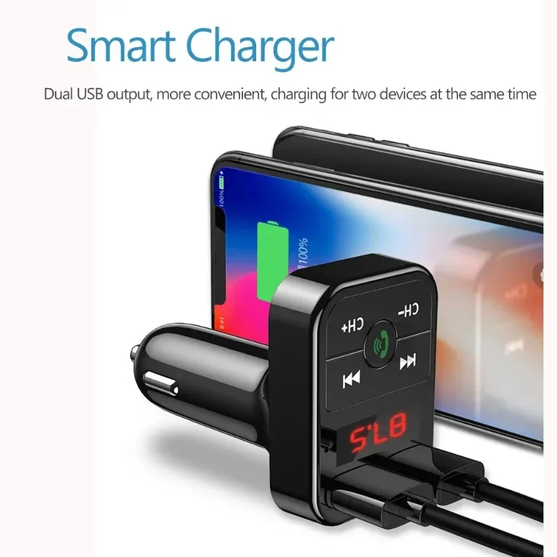 Car Bluetooth Receiver FM Transmitter Wireless Audio Adapter Hands Free MP3 Player Dual USB Fast Car Charger Bluetooth Car Kit image 2