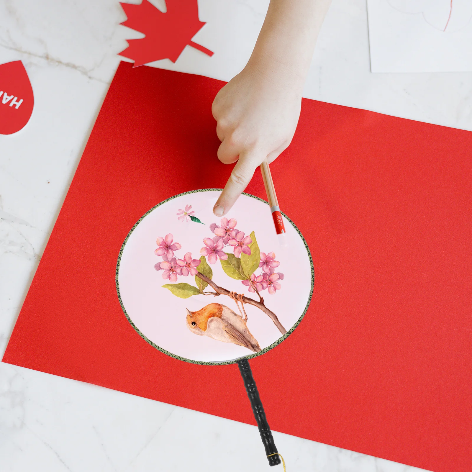 

5pcs Blank Diy Painting Fan 24Cm For Kids Children'S Art Craft Drawing Practice Handmade Spun Silk Fan Gift Party Favors