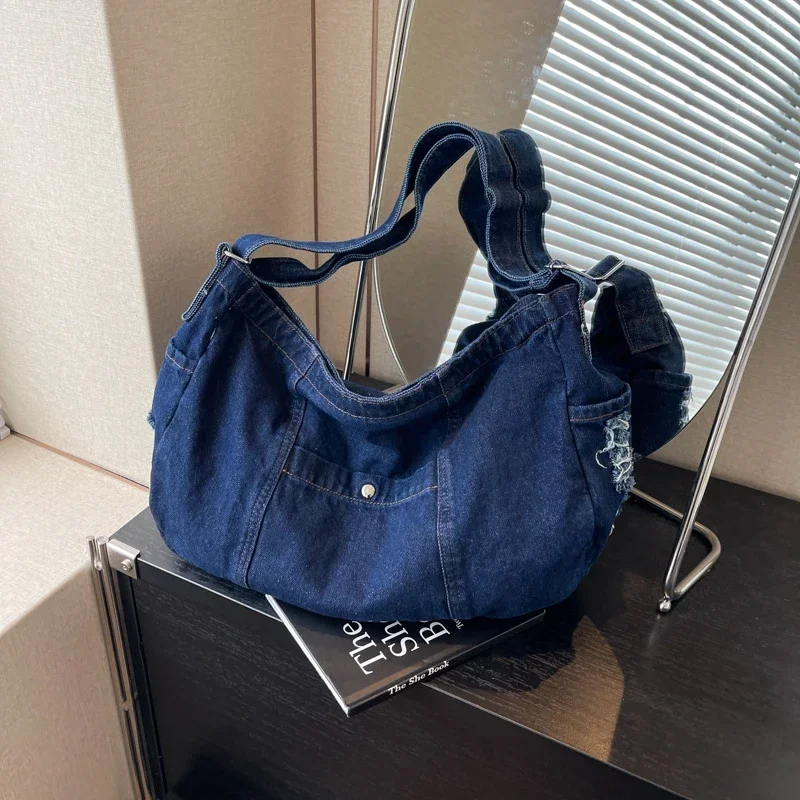 

Джинсовые повседневные сумки через плечо большой вместимости, мягкие сумки на молнии, 2021, высококачественные сумки для женщин, универсальные сумки на плечо