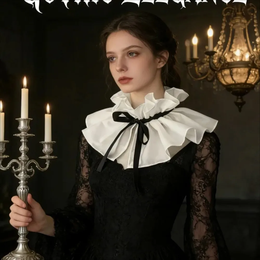 

New French Vintage Lace Ruff Collar Detachable High Neck Dress for Women
