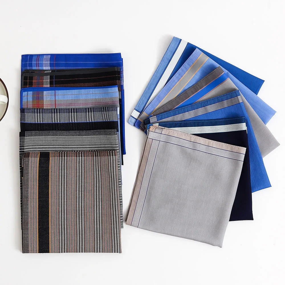 3Pcs Men's Pure Cotton Yarn-dyed Handkerchief Summer Thin Absorbent Sweat-wiping Handkerchief Old-fashioned Yarn-dyed Checked