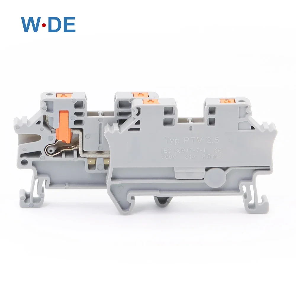 10Pcs DIN Rail Terminal Block PTV-2.5 Push-In Terminal Connector Spring Side-Entry 2.5mm² Cable Wiring Conductor PTV2.5