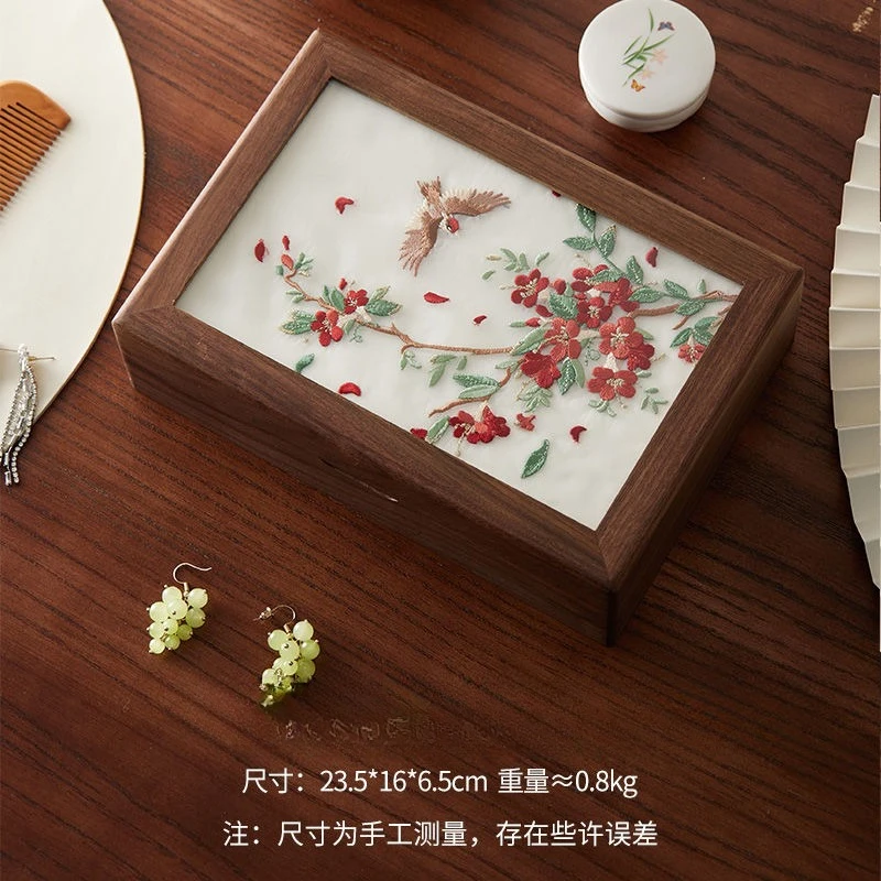 Embroidery jewelry box Solid wood retro portable small high-end exquisite storage box