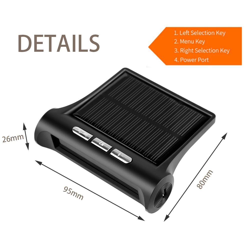 Car Solar USB Power Real Time Temperature Monitor TPMS High and Low Tire Pressure Alarm Digital Tire Pressure Monitoring System