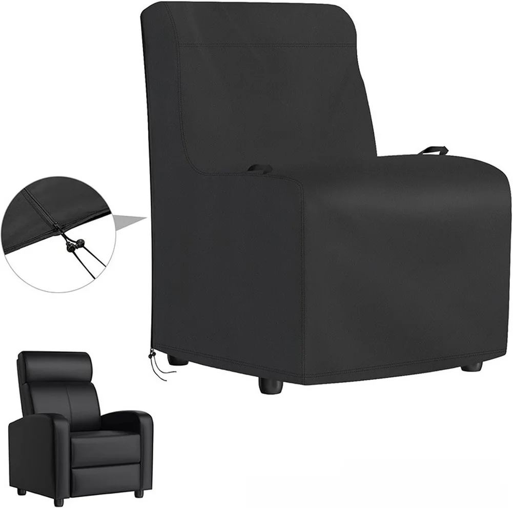 Outdoor Chair Cover 600D Waterproof Oxford Fabric with Side Zipper and Adjustable Bottom Drawstring Black 75x80x102cm