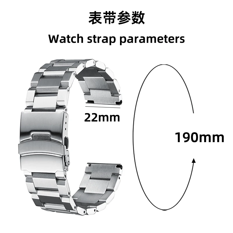 ADDIESDIVE Fashion Men's Watch Accessories 22mm Safety Folding Buckle Watch Strap Steel Three-strand Watch Bracelet Replacement